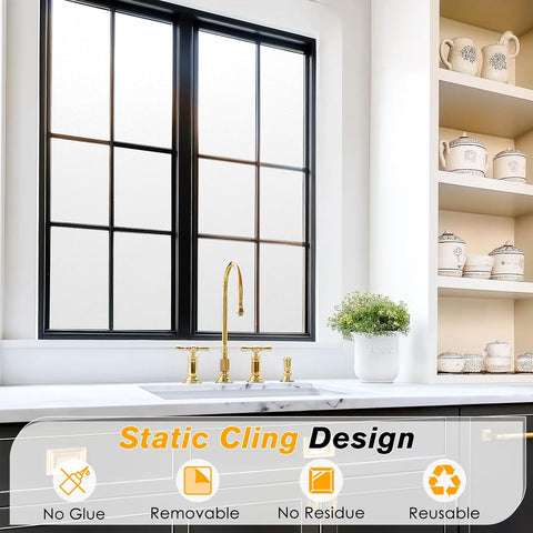 Haton Window Privacy Film Frosted Glass Film for Bathroom, Static Cling Sun Heat Blocking Window Clings, Opaque Frosting Coverings Tint for Home Door, Non-Adhesive, White 17.5" x 78.7"