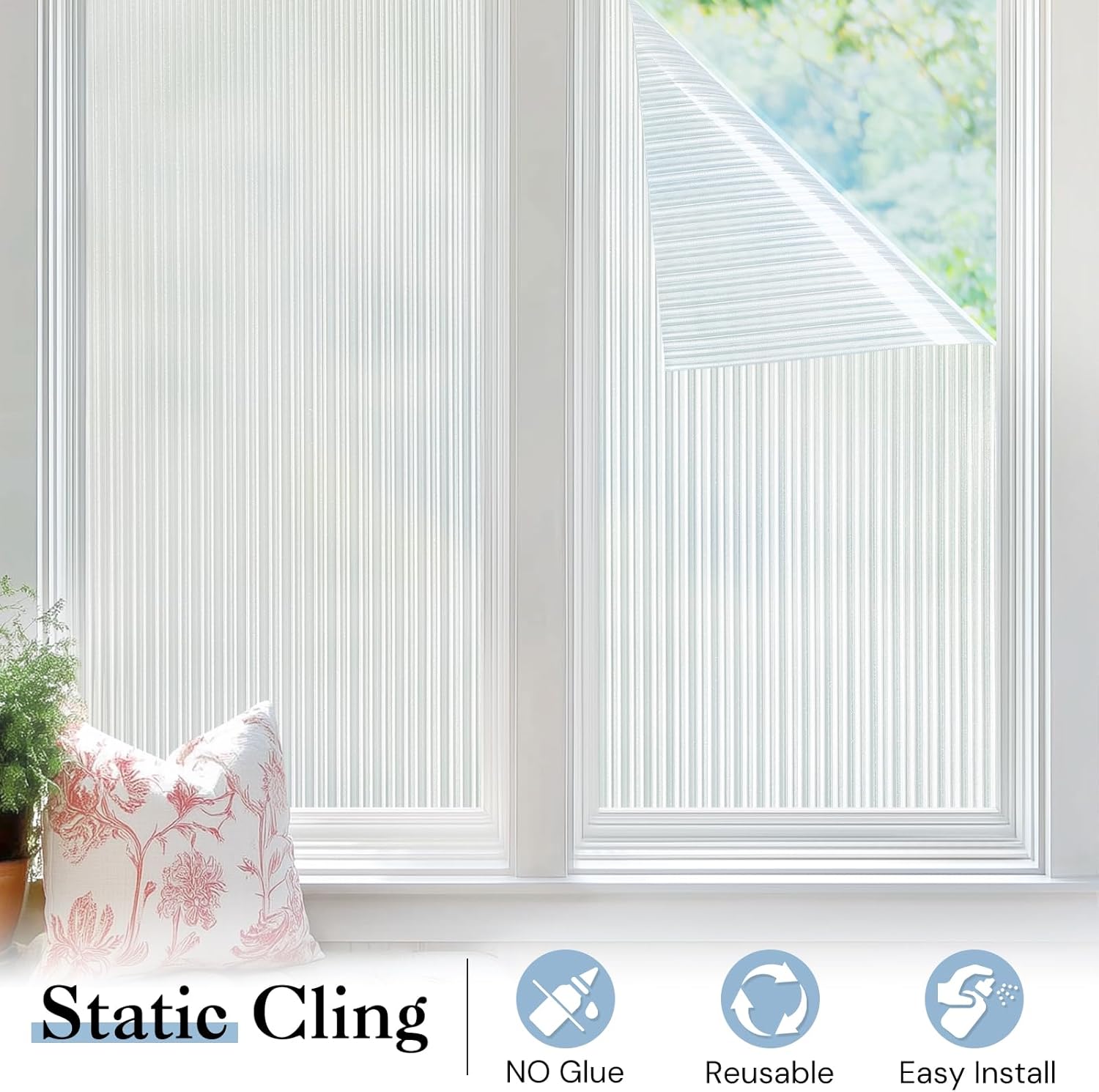 Haton Reeded Vertical lines Frosted Glass Window Privacy Film