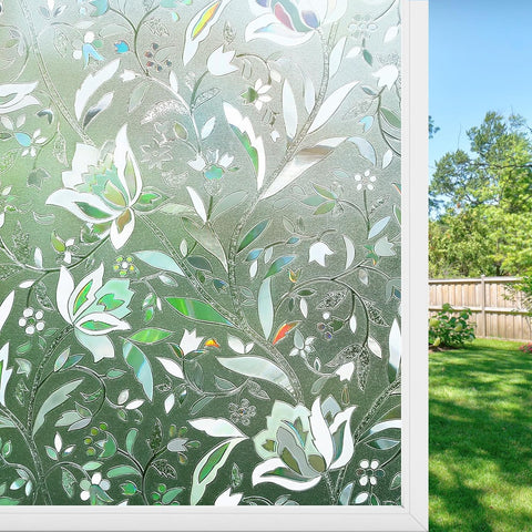 Haton Window Privacy Film Frosted Glass Film for Bathroom, Static Cling Sun Heat Blocking Window Clings, Opaque Frosting Coverings Tint for Home Door, Non-Adhesive, White 17.5" x 78.7"